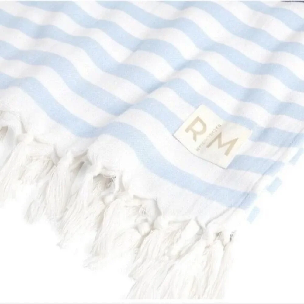 RACHEL MIRIAM Positano Turkish Style Towel Sea Blue Striped Luxurious Beach Pool